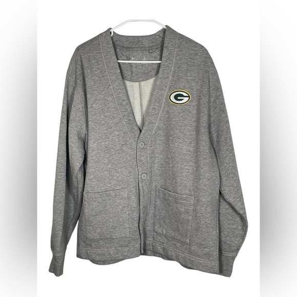 Antigua Men's Green Bay Packers Heather Gray Victory Button-Up Cardigan Large - Picture 2 of 10